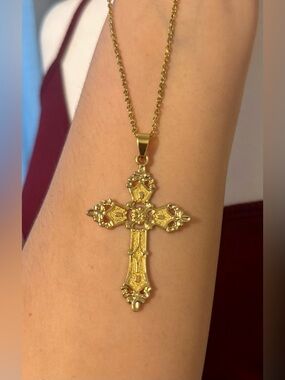 Punk Crystal Big Cross Pendant Necklaces for Women Men Gothic Chain Necklaces